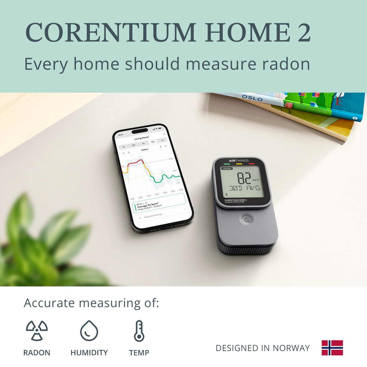 Airthings 325 Corentium Home 2 Smart Digital Radon Detector