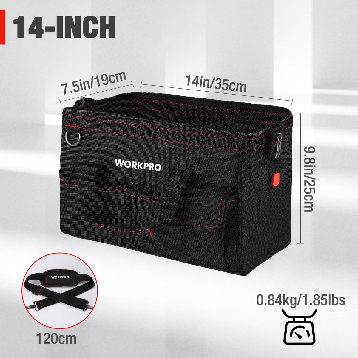 WORKPRO Close Top Wide Mouth Tool Bag, 14"