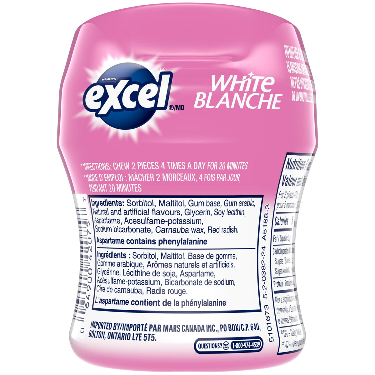 Excel White Bubblemint Sugar-Free Gum, 60 Pieces, 6 Bottles