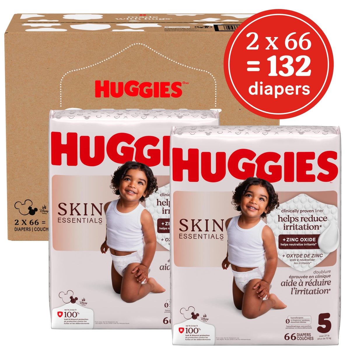 Huggies Skin Essentials Baby Diapers, Size 5 (27+ lbs), 132 Count