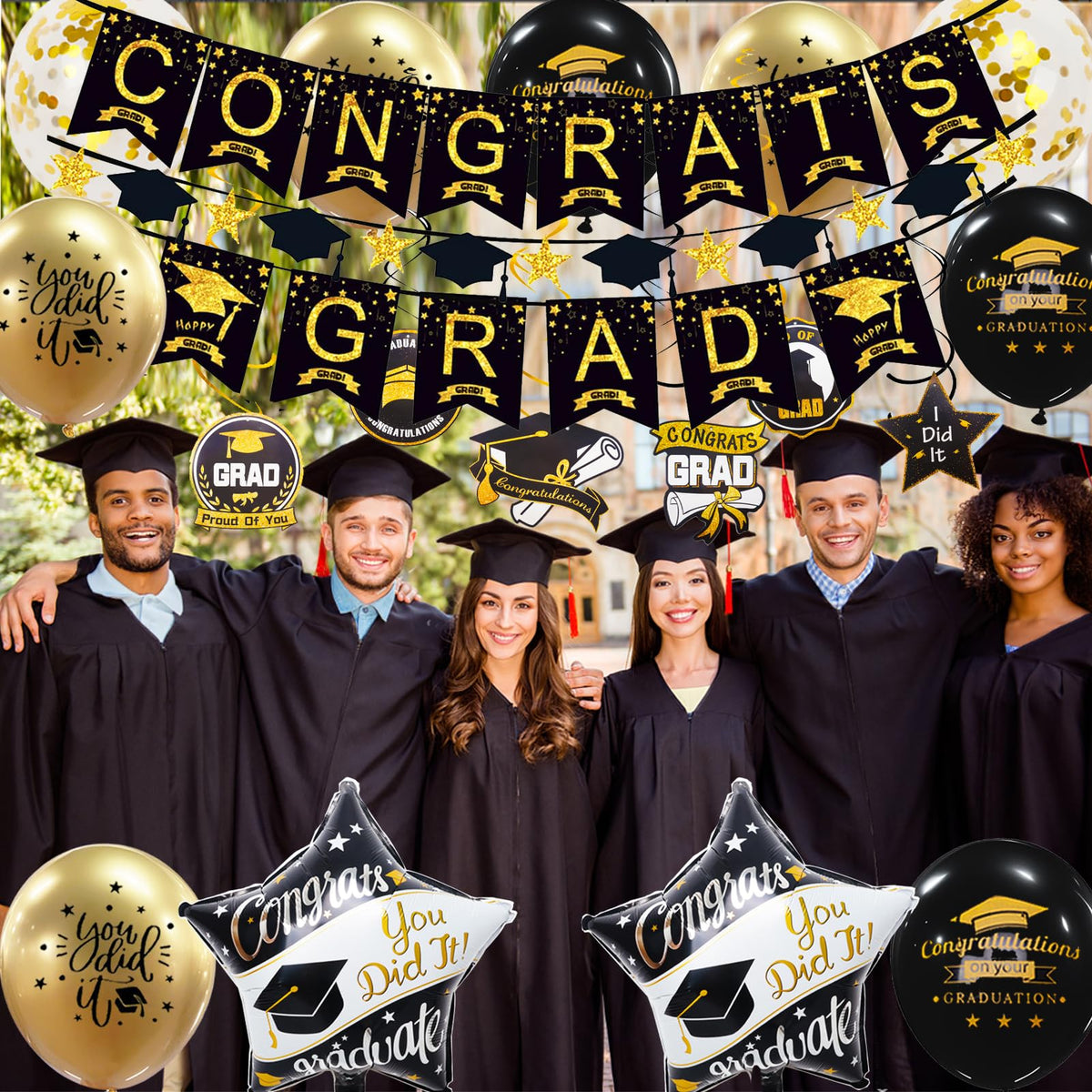 Graduation Decorations Class of 2026, 12 Piece Black and Gold