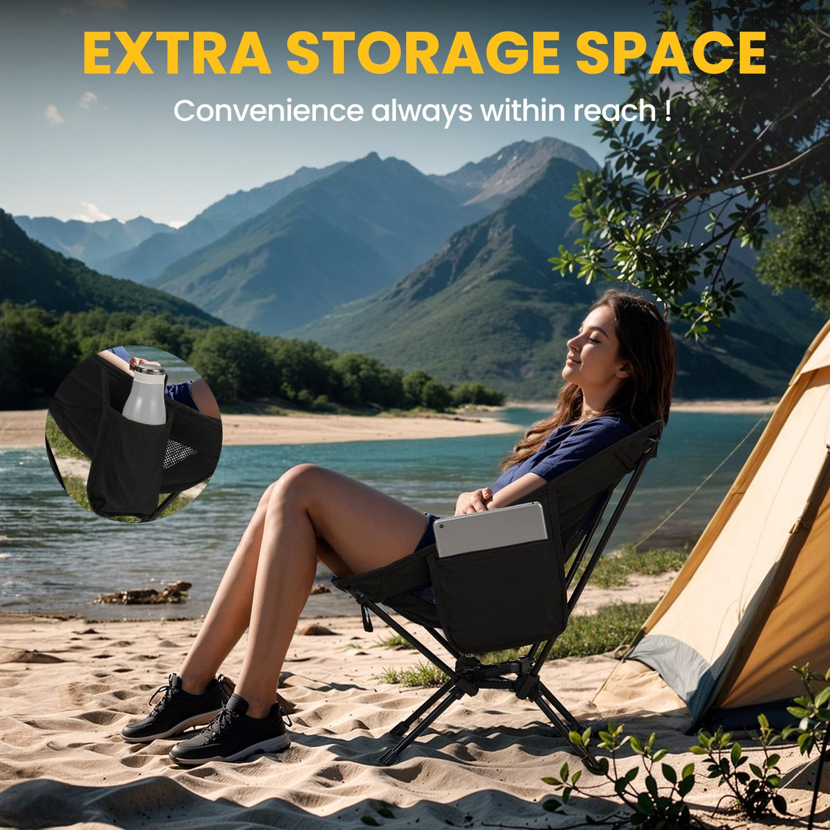 Overmont Lightweight Folding Camping Chair, Supports 330lbs, 1 Pack
