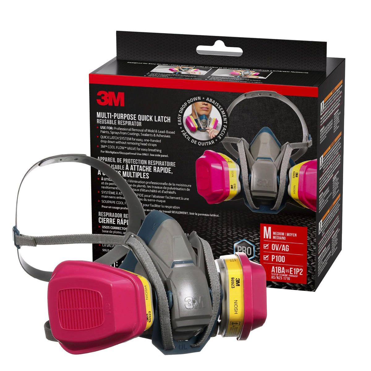 3M Pro Quick Latch Half Facepiece Reusable Respirator Kit, Size M
