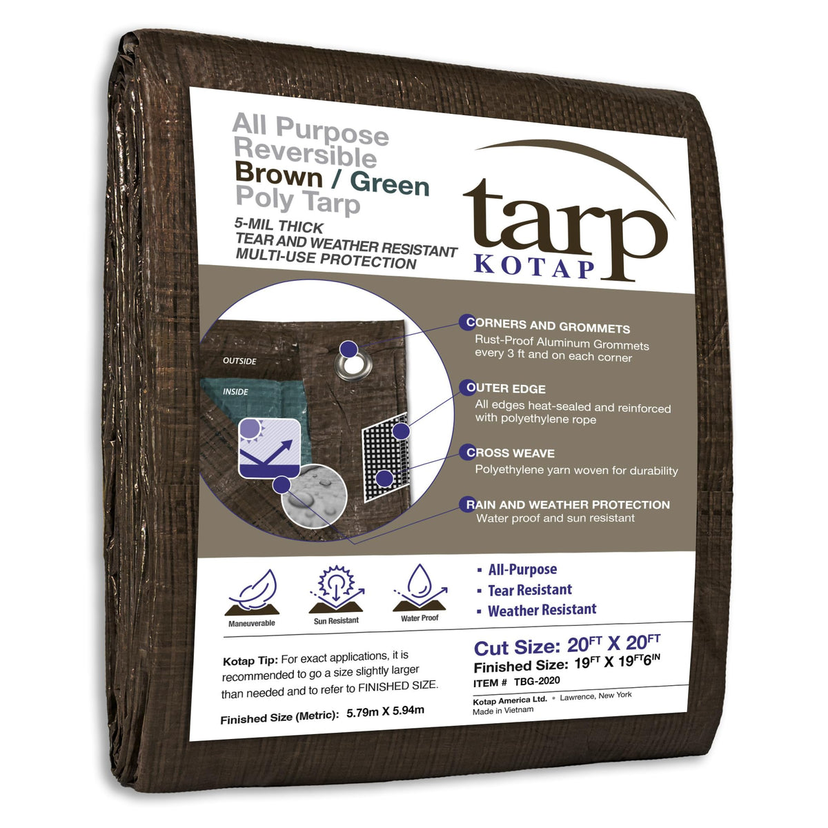 Kotap 20 ft x 20 ft Reversible Brown/Green Poly Tarp, TBG-2020
