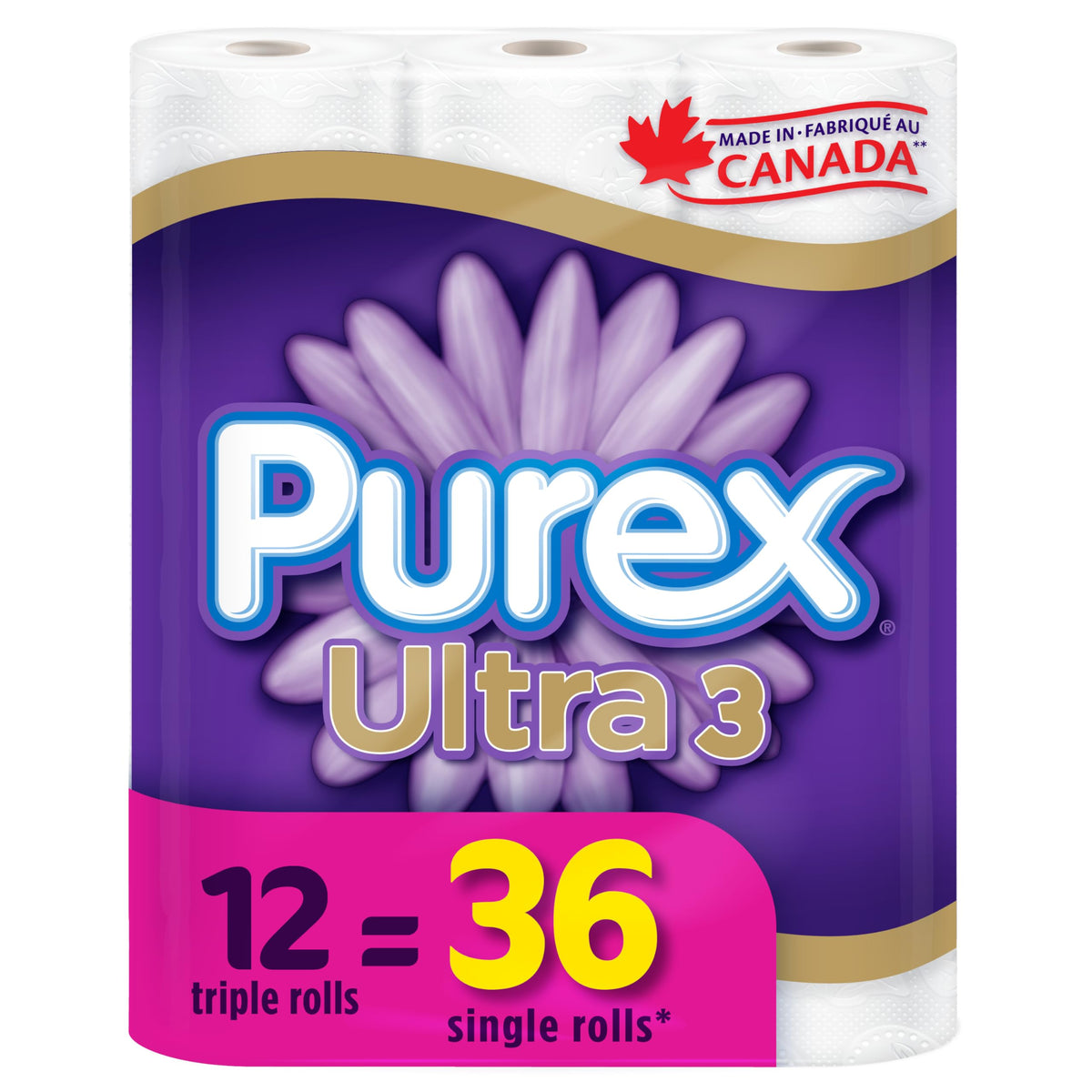 Purex Ultra 3-Ply Toilet Paper, 12 Triple Rolls (36 Single Rolls)