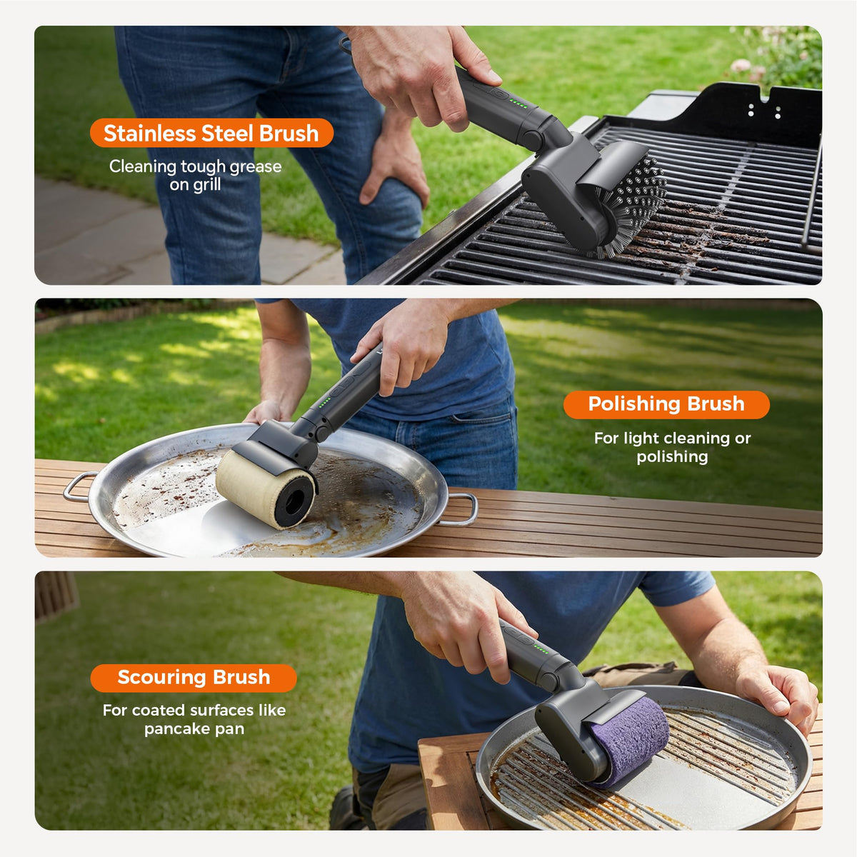 Leebein Cordless Electric Grill Brush with 3 Heads