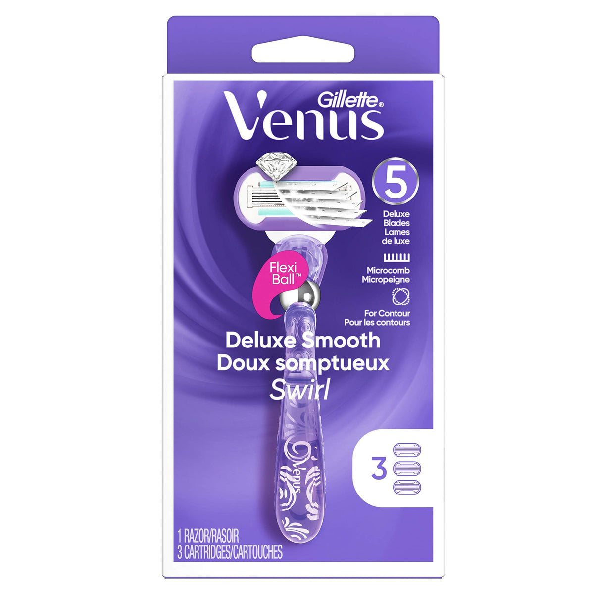 Gillette Venus Deluxe Smooth Swirl Women's Razor Handle + 3 Refills