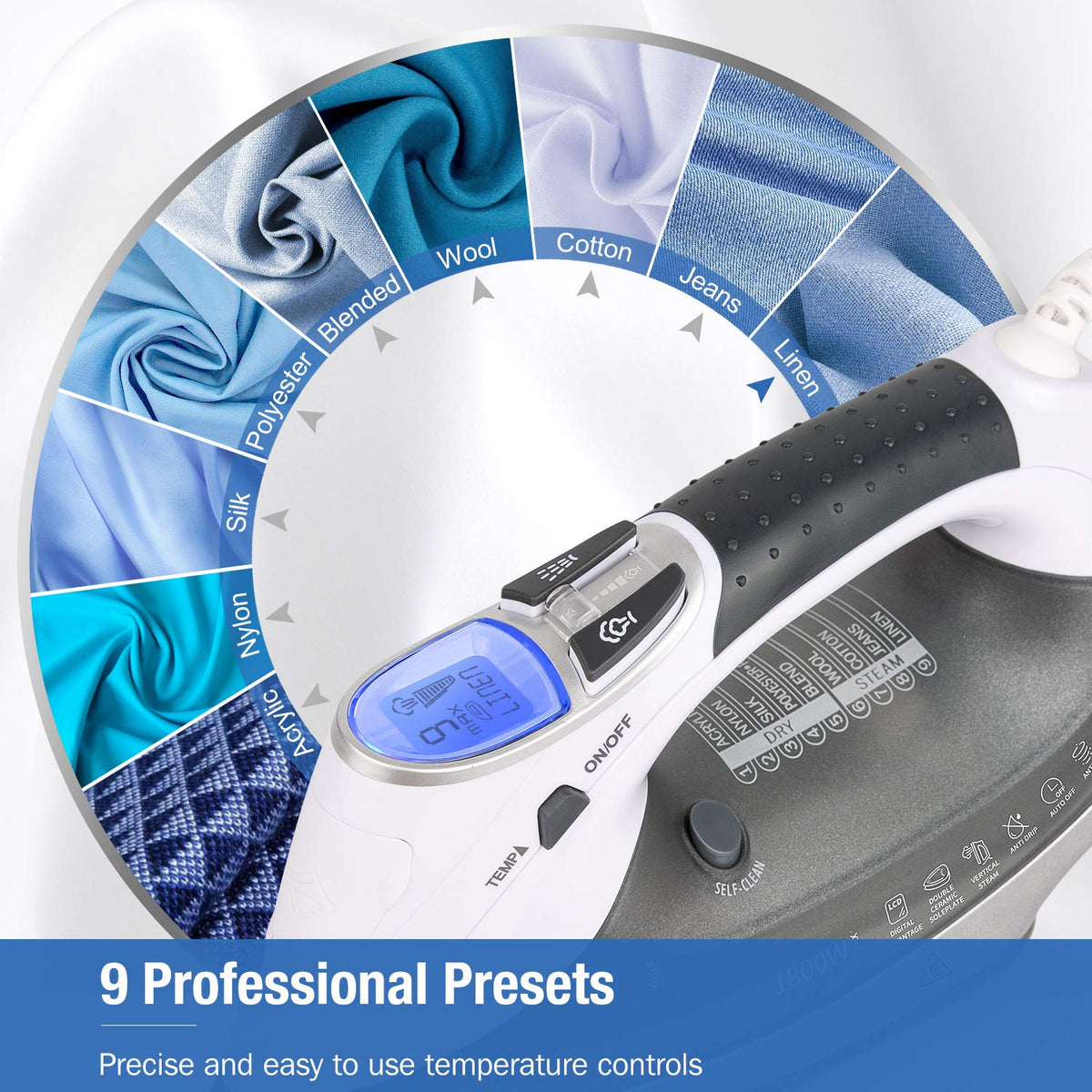 Beautural 1800W Steam Iron with Digital LCD Screen