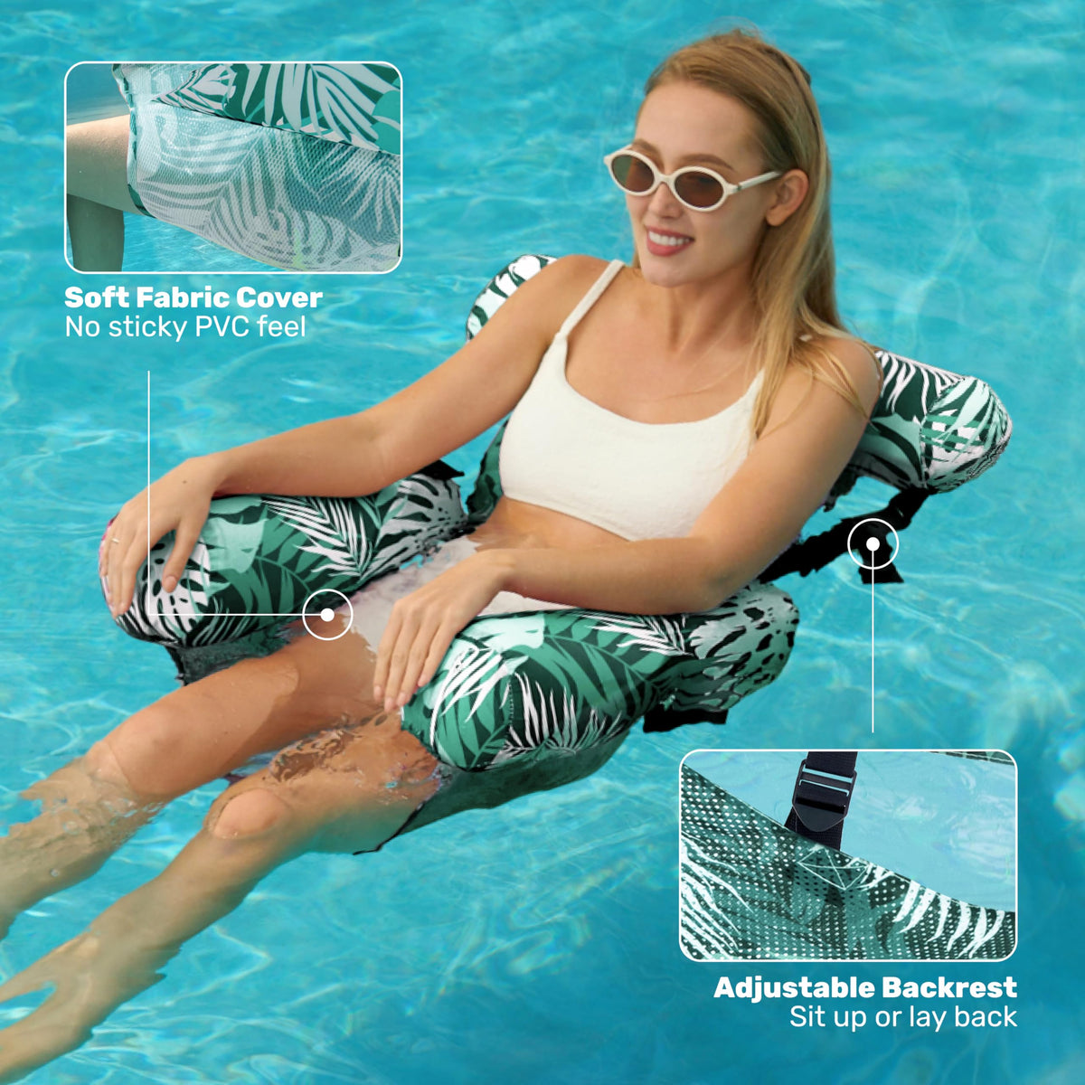 Sloosh Inflatable Floating Lounge Chairs, Tropical Leaves (2 Pack)