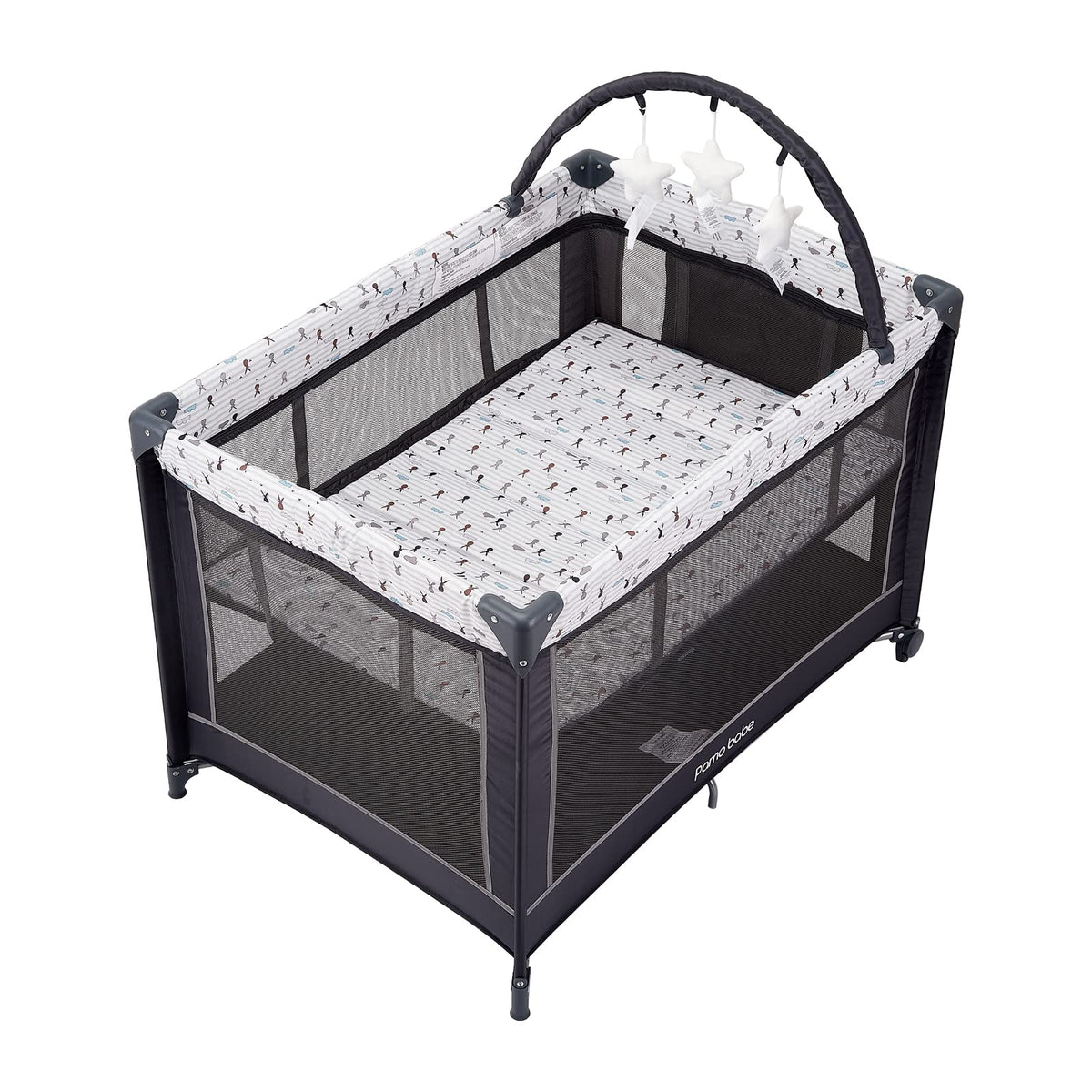 Pamo Babe Portable Baby Playpen with Mattress and Wheels, Rabbit