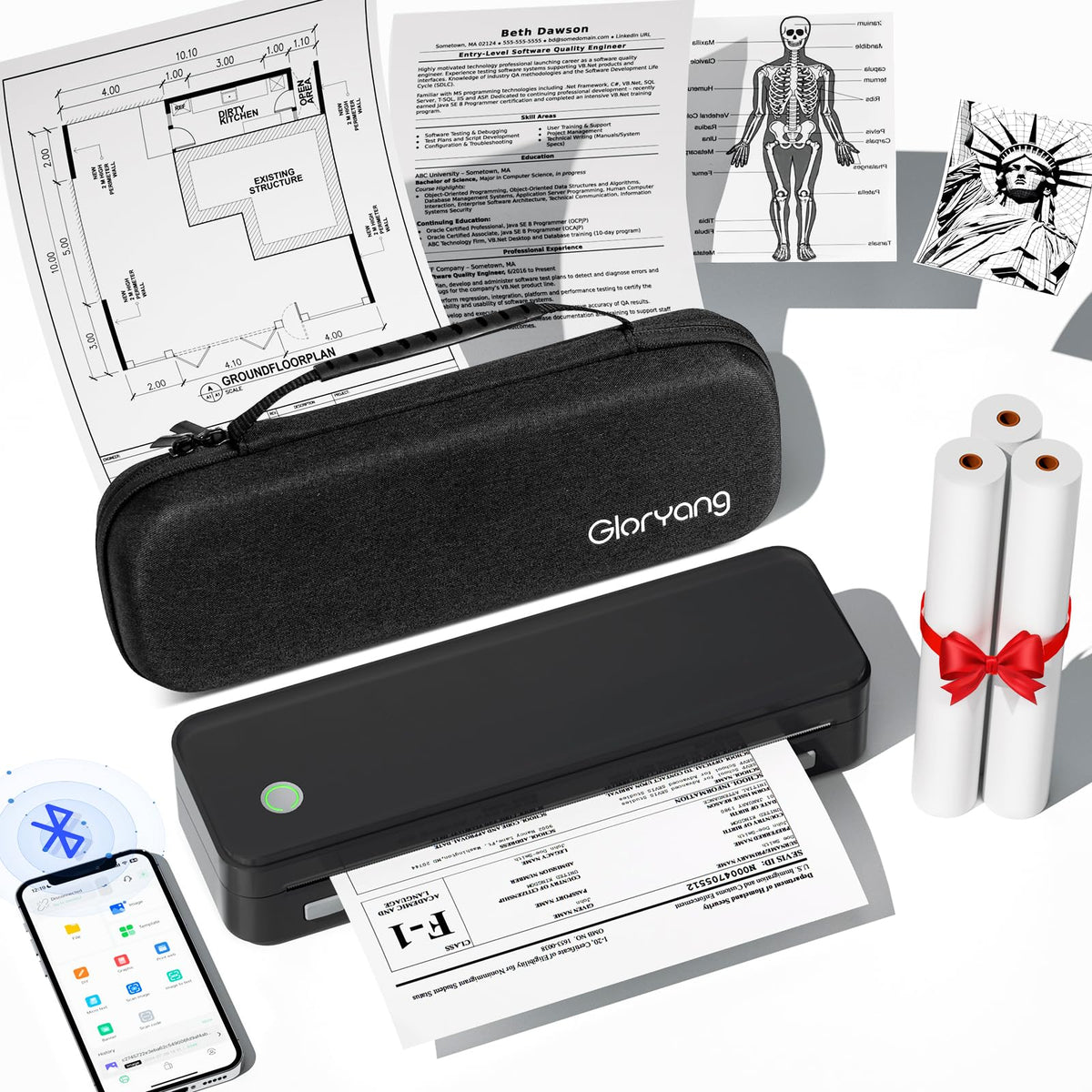 Gloryang Portable Wireless Thermal Printer Kit, Black