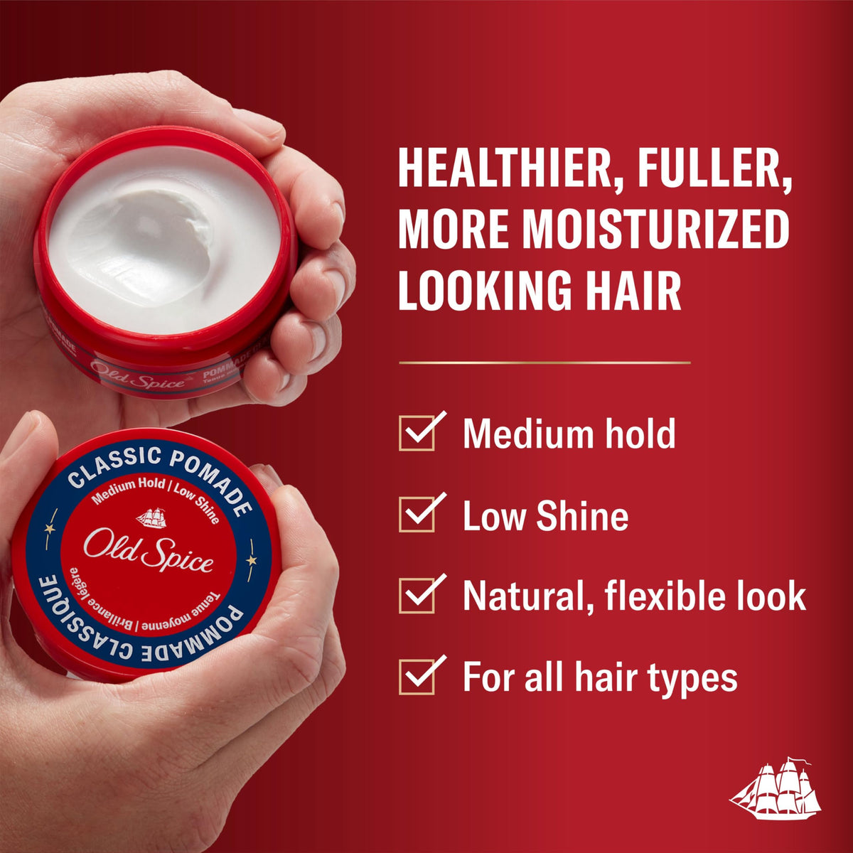Old Spice Hair Styling Pomade for Men, Medium Hold, 2 x 63 g