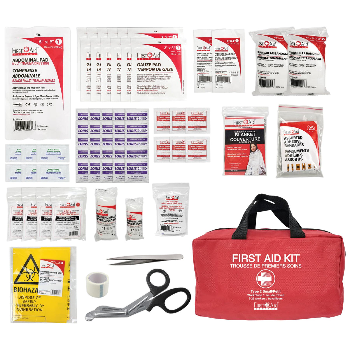 First Aid Central AZ-CSA2SN Type 2 25-Person First Aid Kit, 91 Pieces