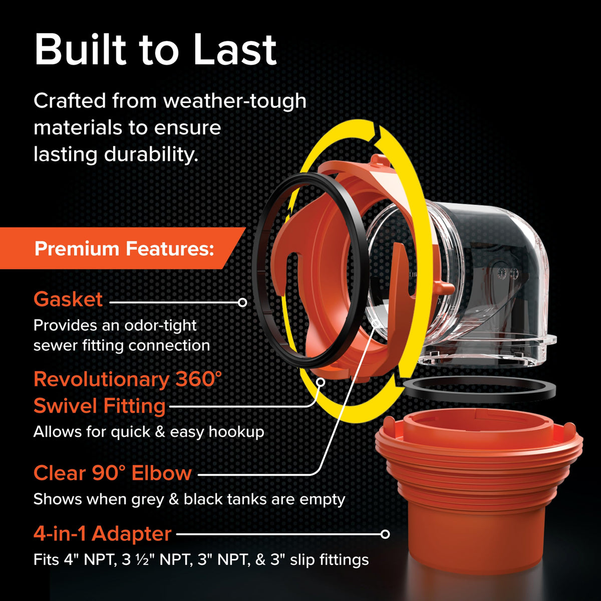 Camco 39736 RhinoFLEX Elbow and 4-in-1 Adapter, Orange/Clear