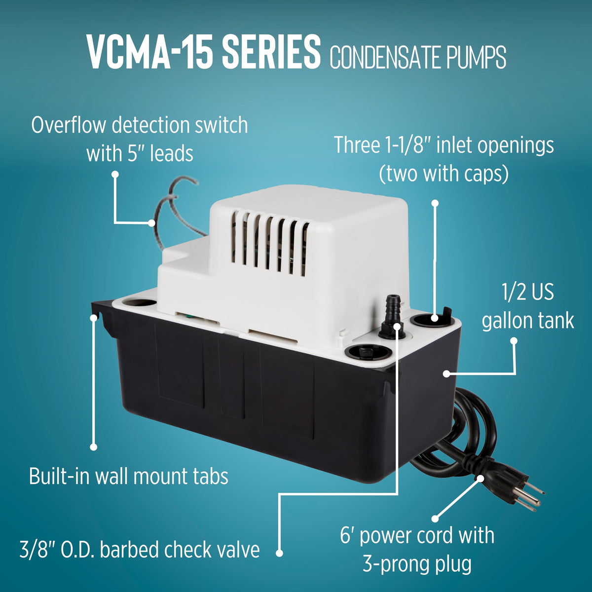 Little Giant VCMA-15ULST Condensate Removal Pump, 65 GPH, 554415
