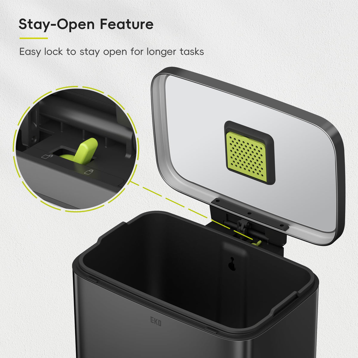 EKO Madison Step Trash Can, Matte Black, 50 L / 13.2 Gal