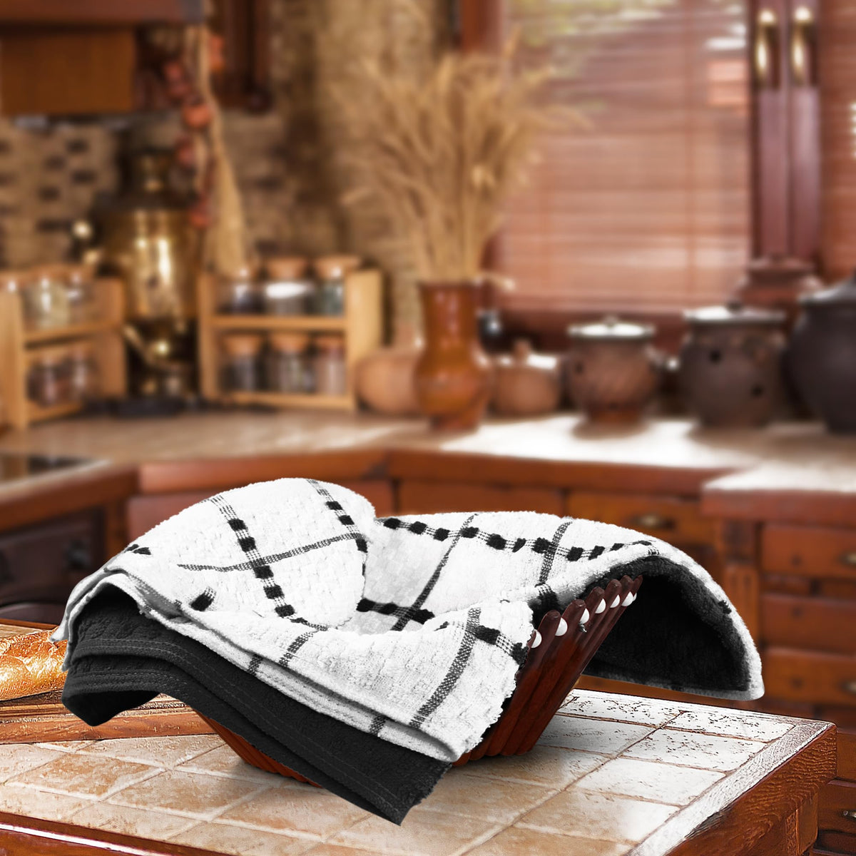 Utopia Towels Kitchen Towels, 12 Pack, 15 by 25 Inches, Black
