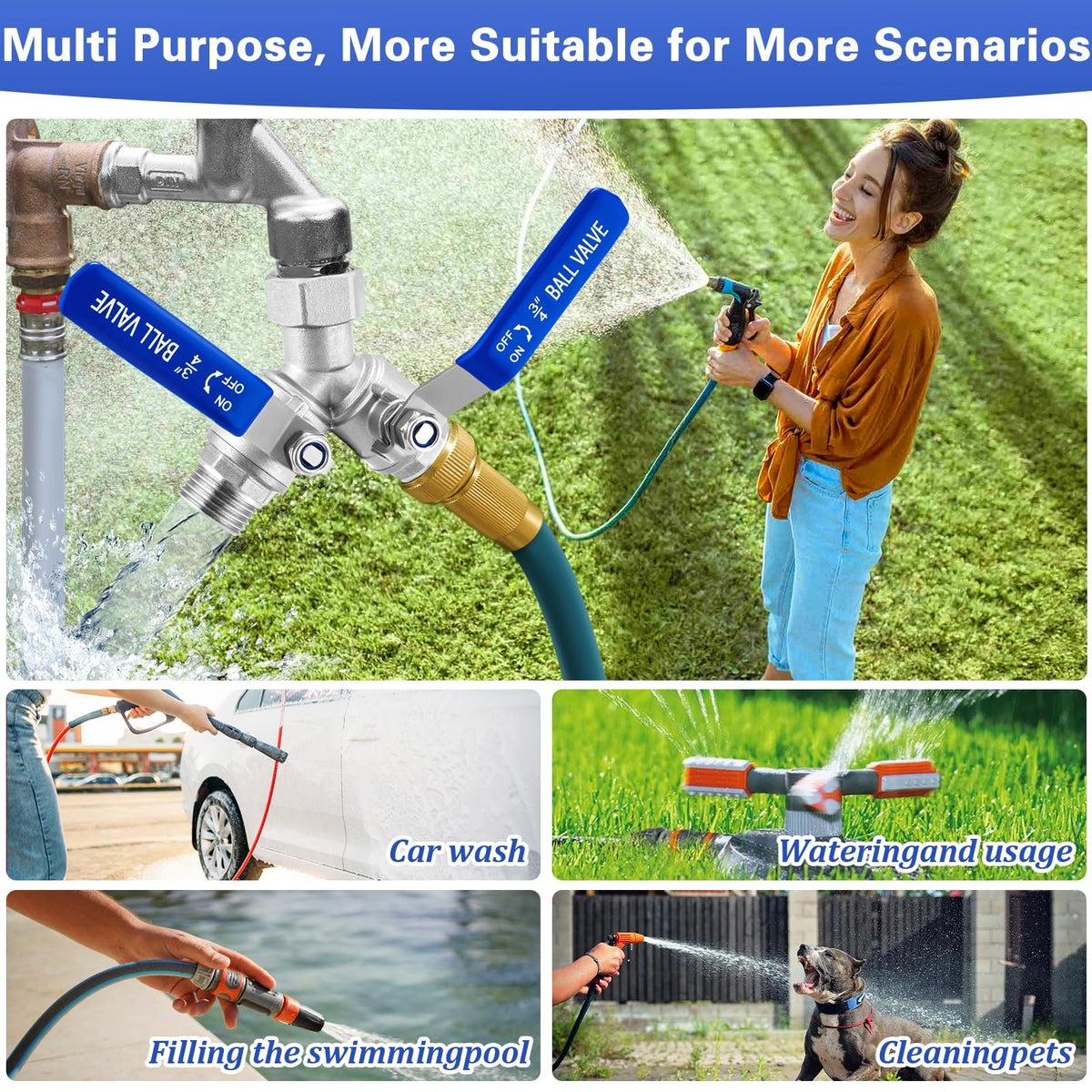 Stainless Steel 2-Way Garden Hose Splitter, 3/4"