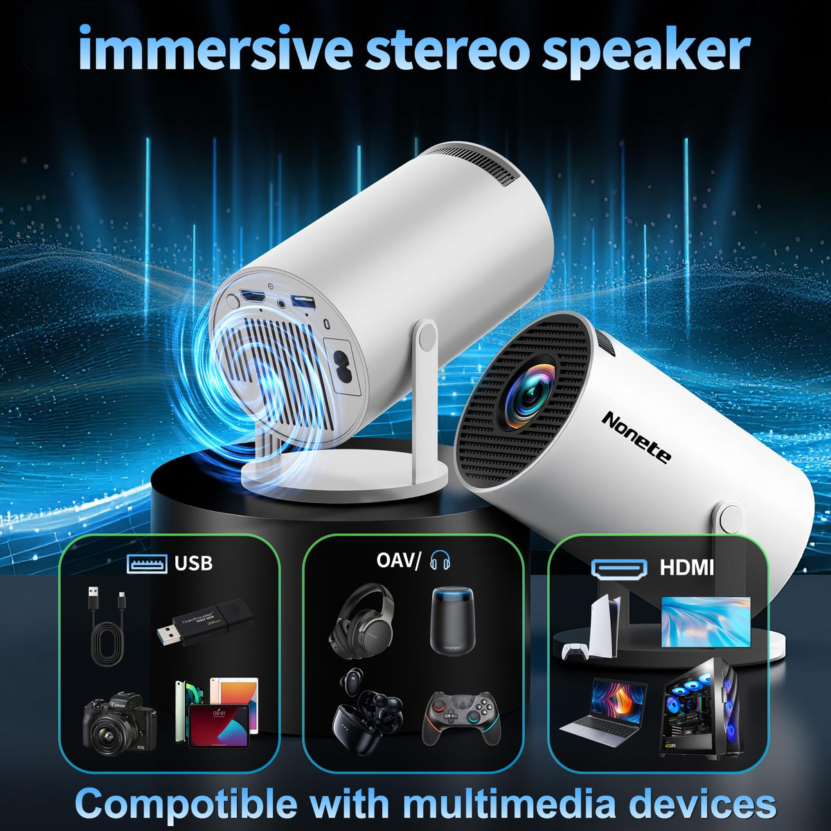 Mini Projector with WiFi 6 & Bluetooth 5.2, 4K Support, White