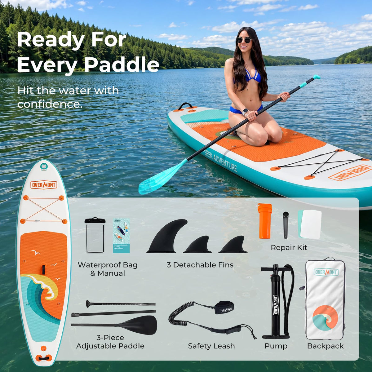 Overmont Inflatable Paddle Board, 10'7" x 33" x 6"