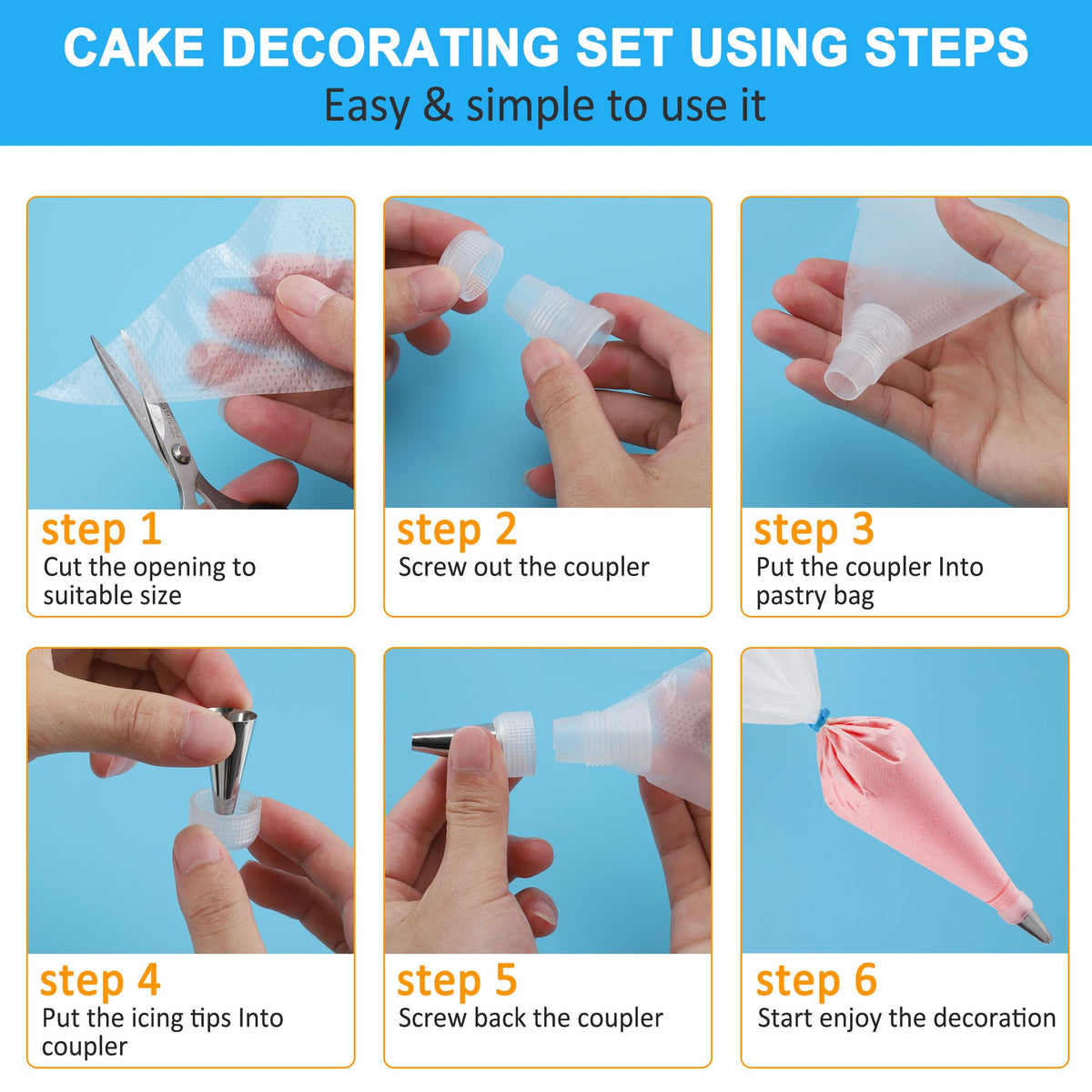 Firstake Piping Bags and Tips Set, 100pcs 12 Inch Bags, 14 Tips