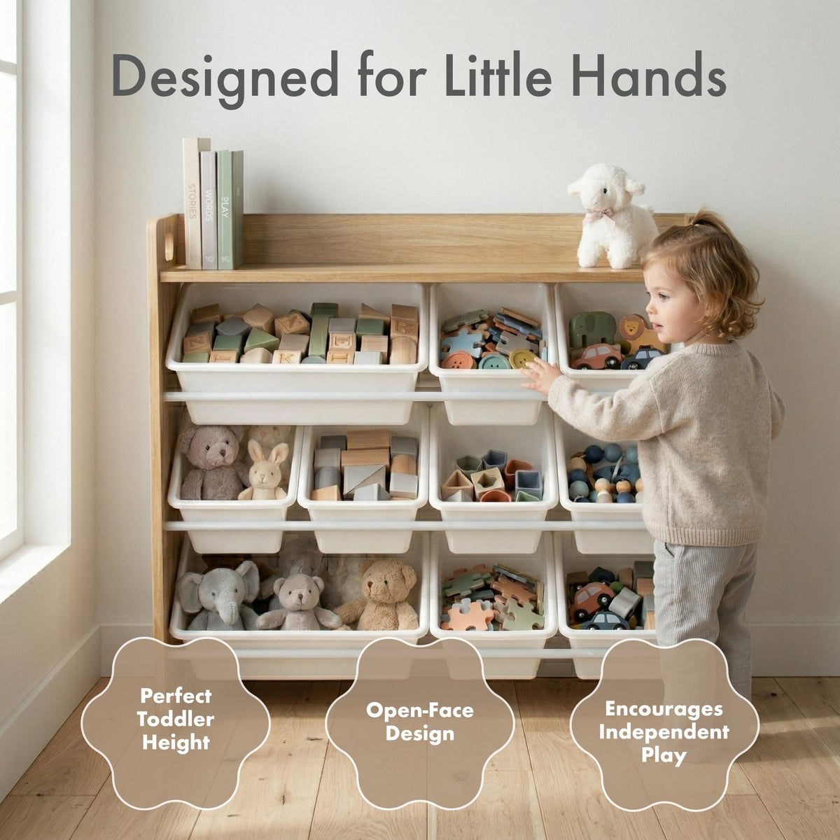 Humble Crew Toy Storage Organizer with 9 Removable Bins, Natural/White