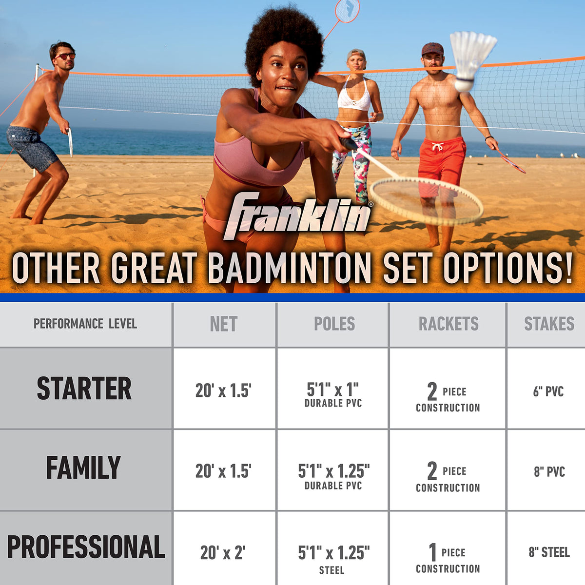 Franklin Sports Badminton Set with Net and 4 Racquets