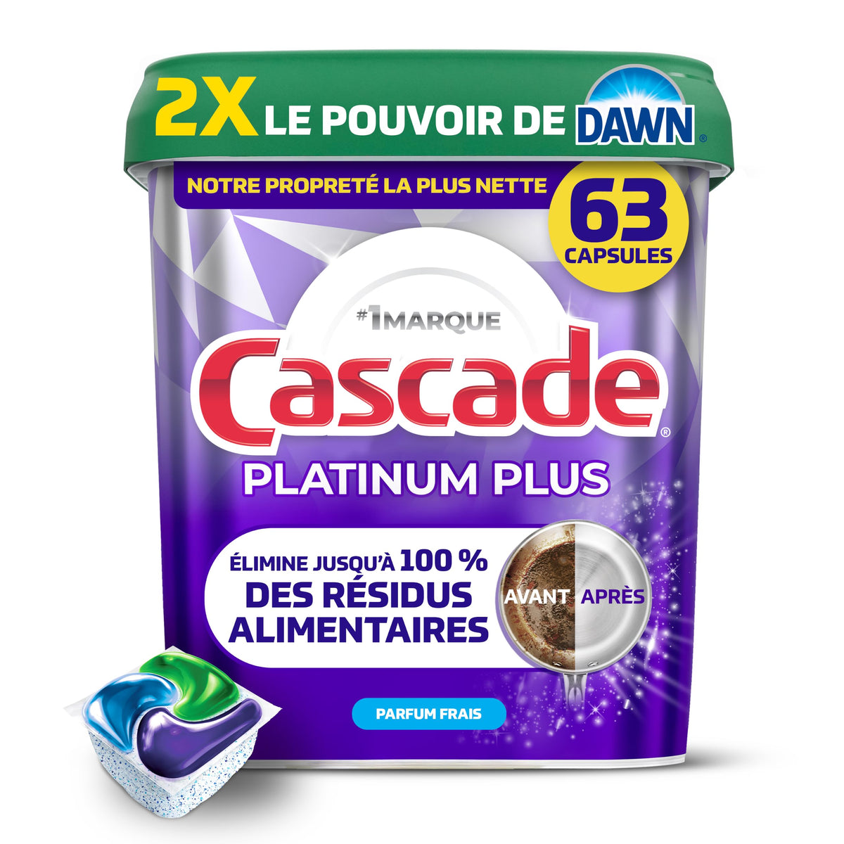 Cascade Platinum Plus Dishwasher Detergent Pods, Fresh, 63 Count