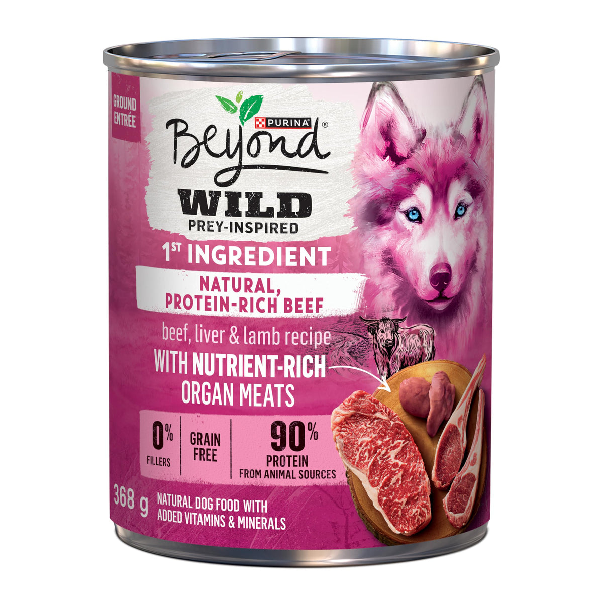 Beyond Wild Wet Dog Food, Ground Entrée Beef, Liver & Lamb, 12-Pack