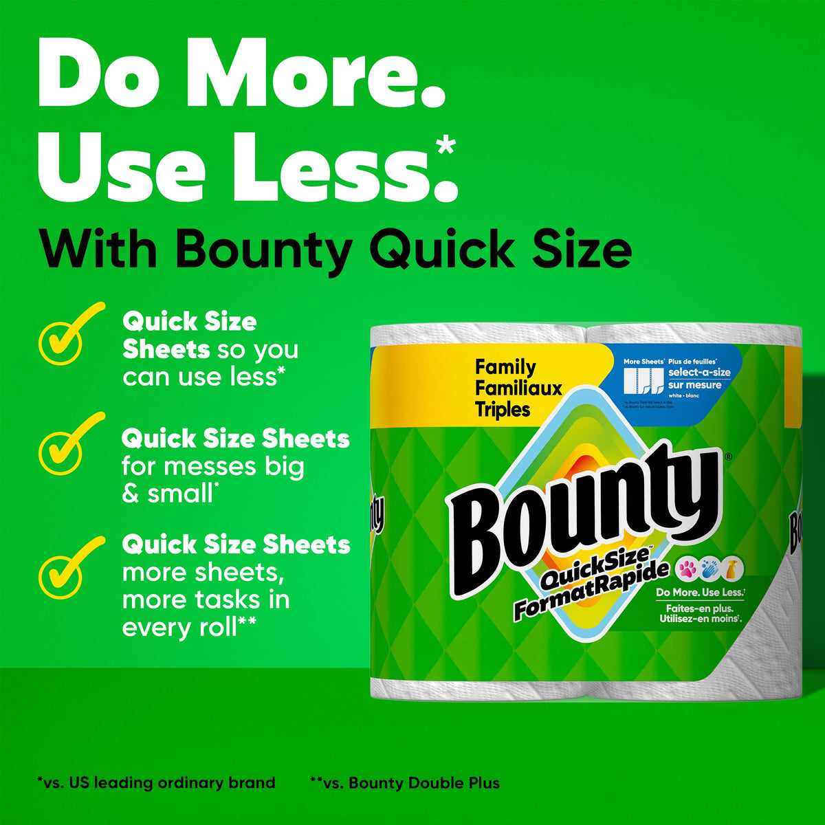 Bounty Quick Size Paper Towels, White, 8 Family Triple Rolls