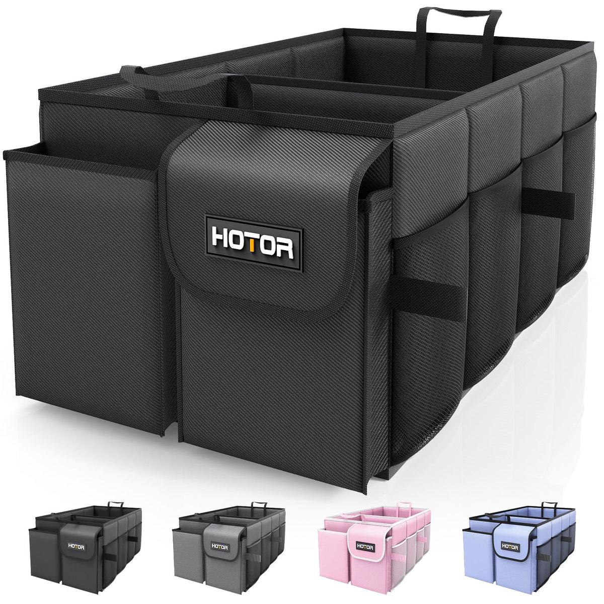 HOTOR Foldable Car Trunk Organizer, 2 Compartments, Black