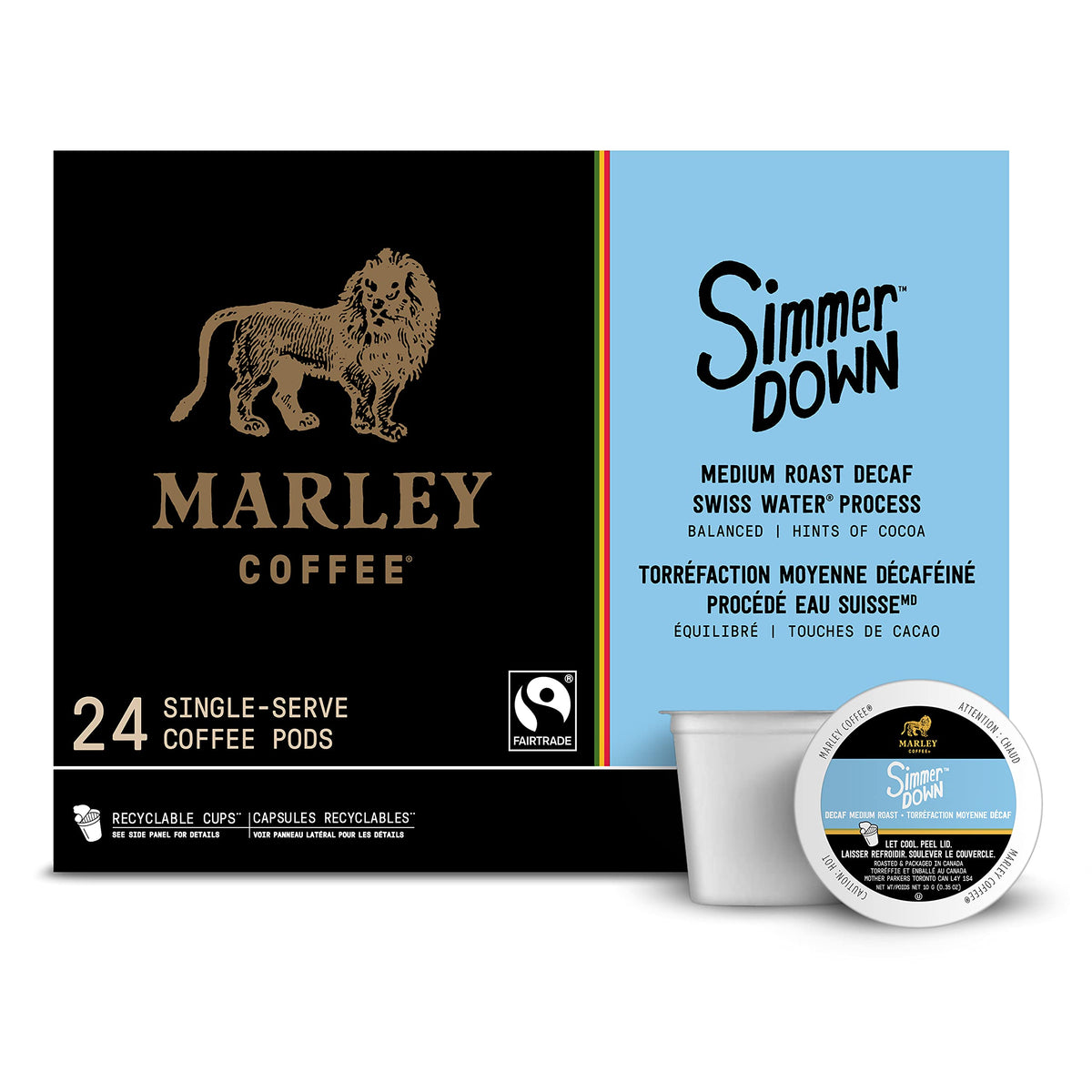 Marley Coffee Simmer Down Decaf K-Cup Compatible Pods, 24 Count