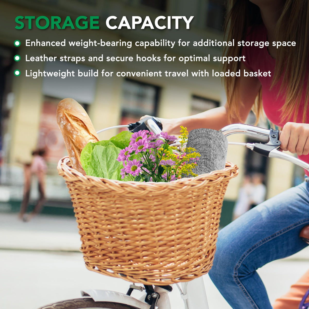 ProSource Wicker Bike Basket Front Cargo, Light Brown