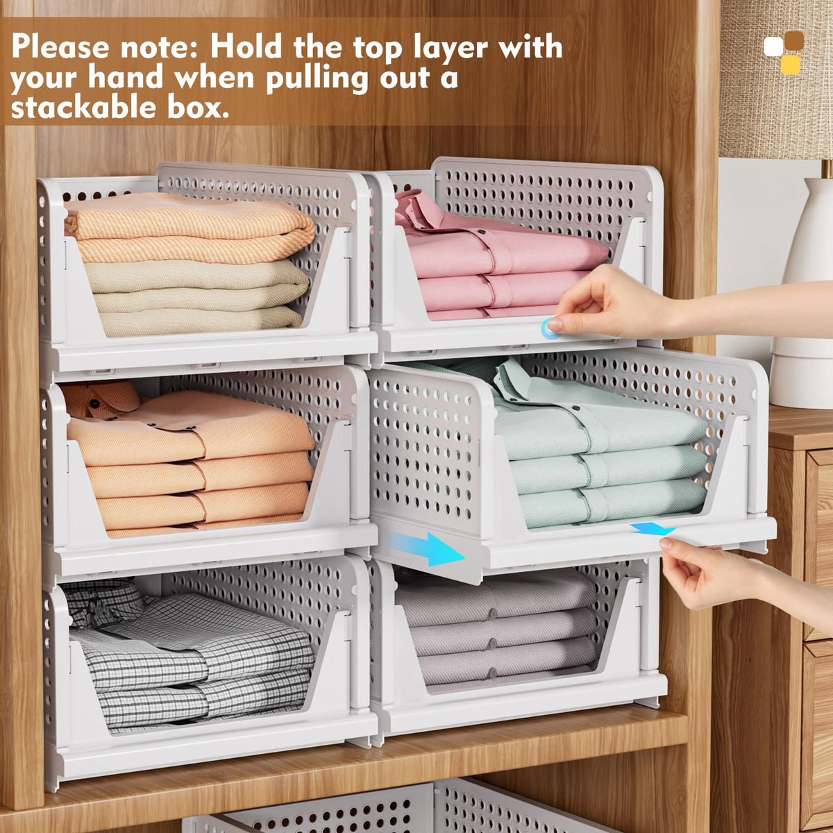 SNSLXH Foldable Stackable Closet Organizer Boxes, White (5 Pack)
