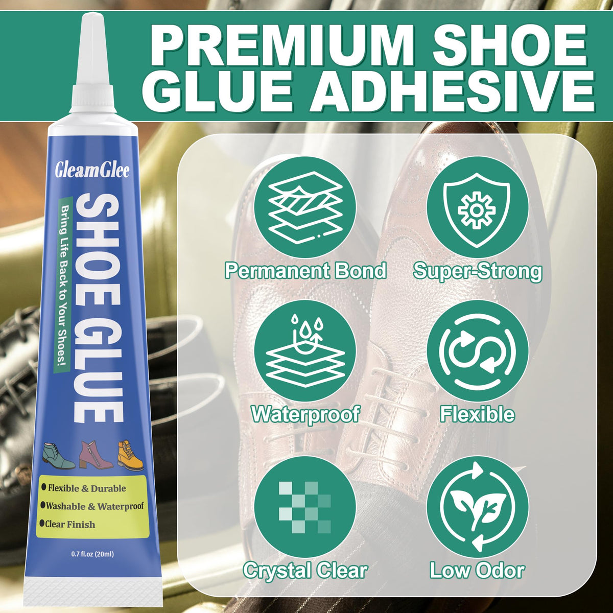 Extra Strong Clear Shoe Glue, Waterproof, 20ml x 2 PCS