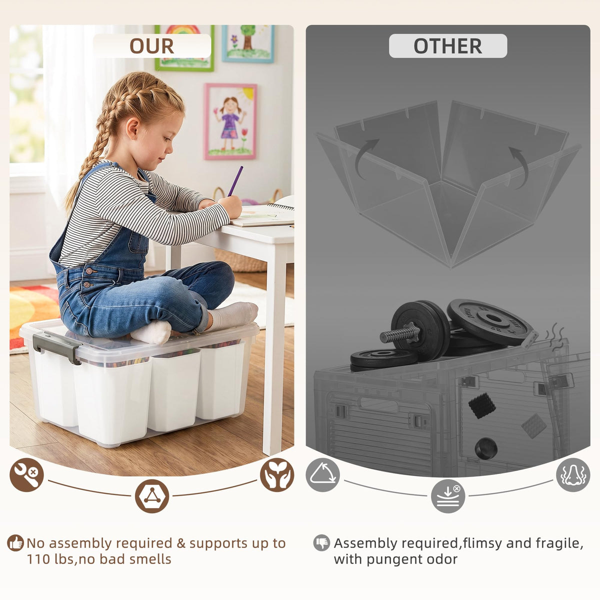 Citylife 17 QT Plastic Storage Bins with 6 Detachable Inserts, Clear