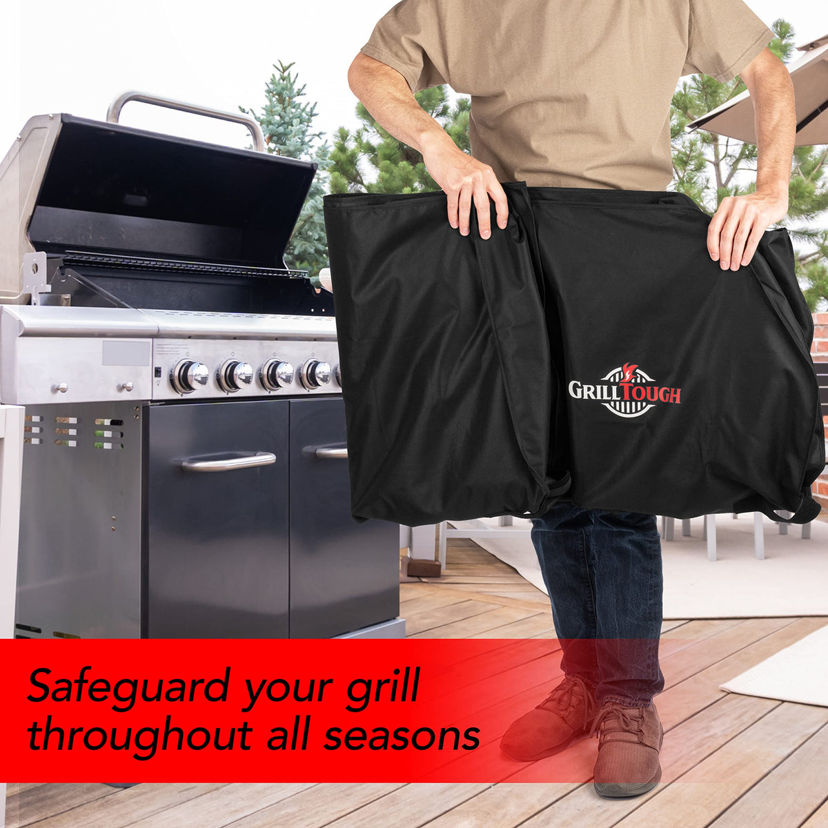 GrillTough Heavy-Duty Waterproof BBQ Grill Cover, 58 Inch, Black