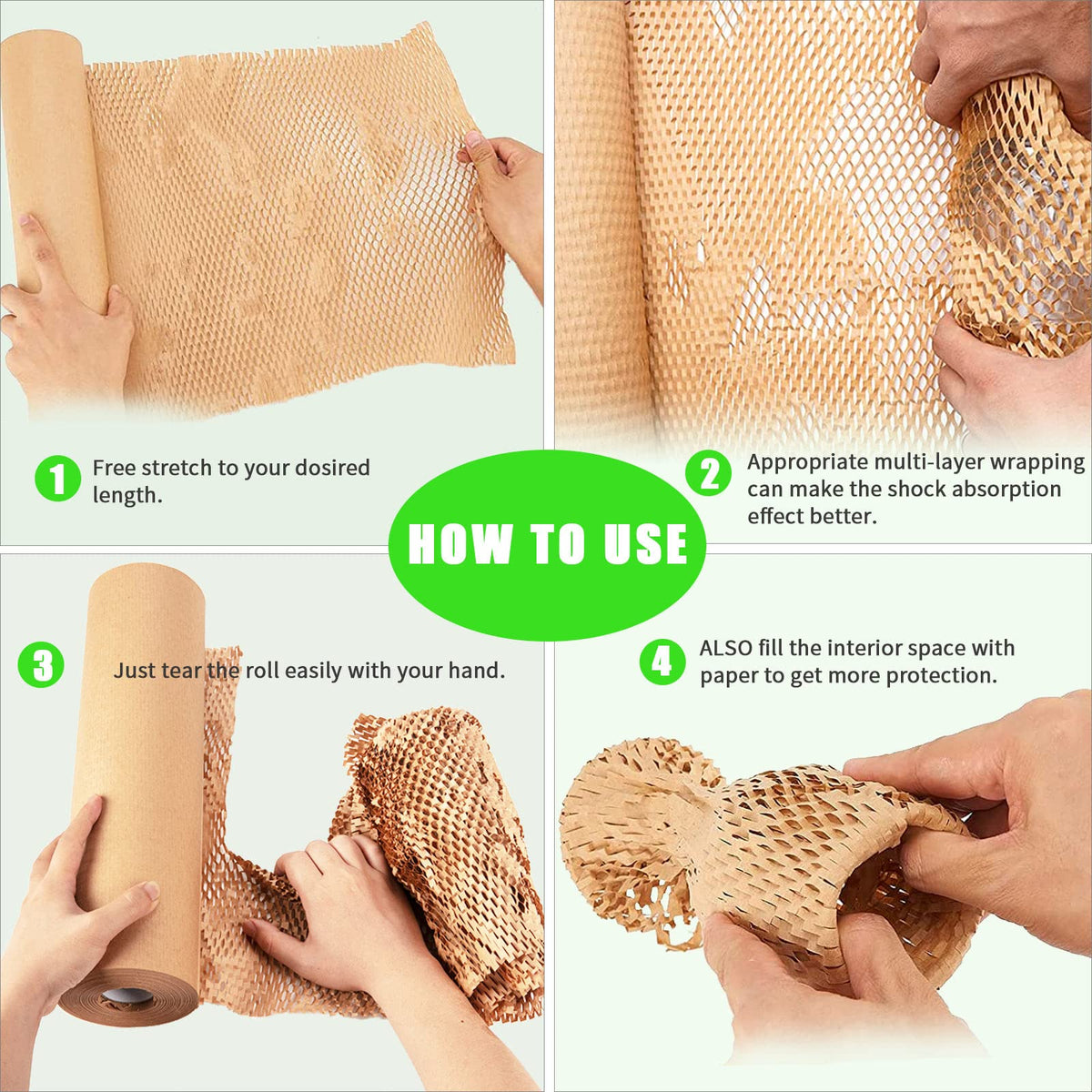 MINHAO Honeycomb Packing Paper Roll, 15" x 230 ft