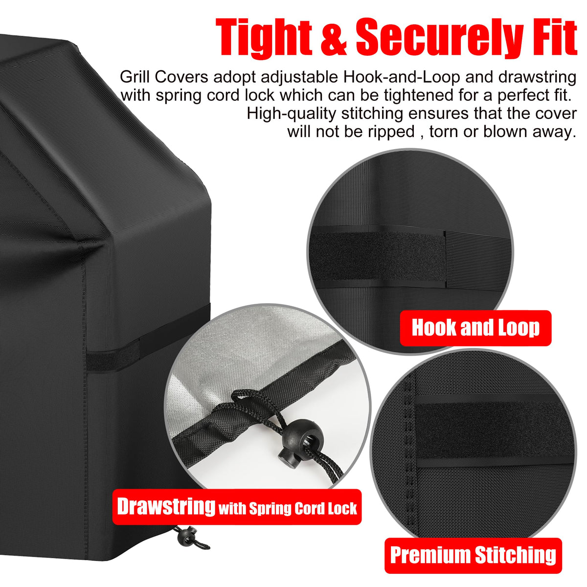 VIBOOS Waterproof BBQ Grill Cover, 48 in, Black