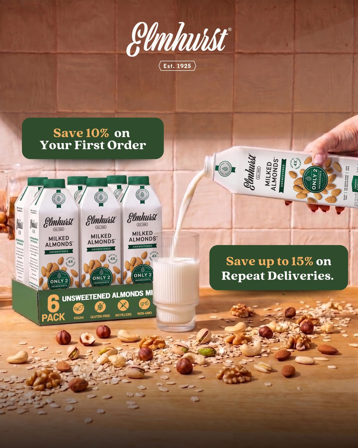 Elmhurst Unsweetened Almond Milk, 6 x 946 ml