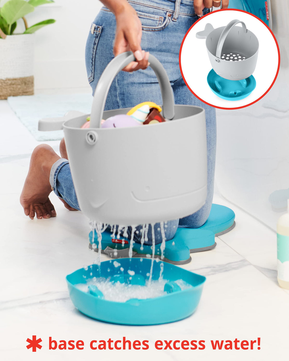 Skip Hop Moby Stowaway Bath Toy Storage Bucket, Grey