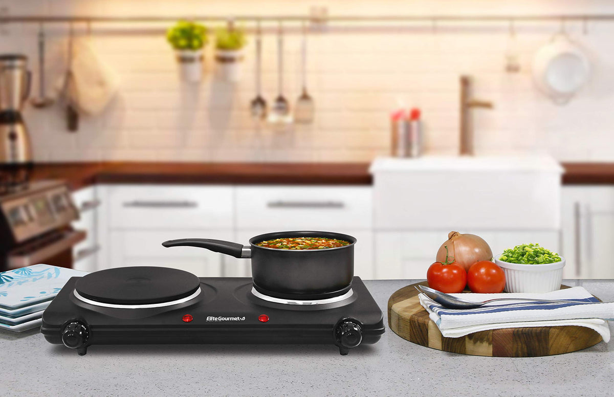 Elite Gourmet EDB-302BF Double Cast Iron Burner, 1500W, Black