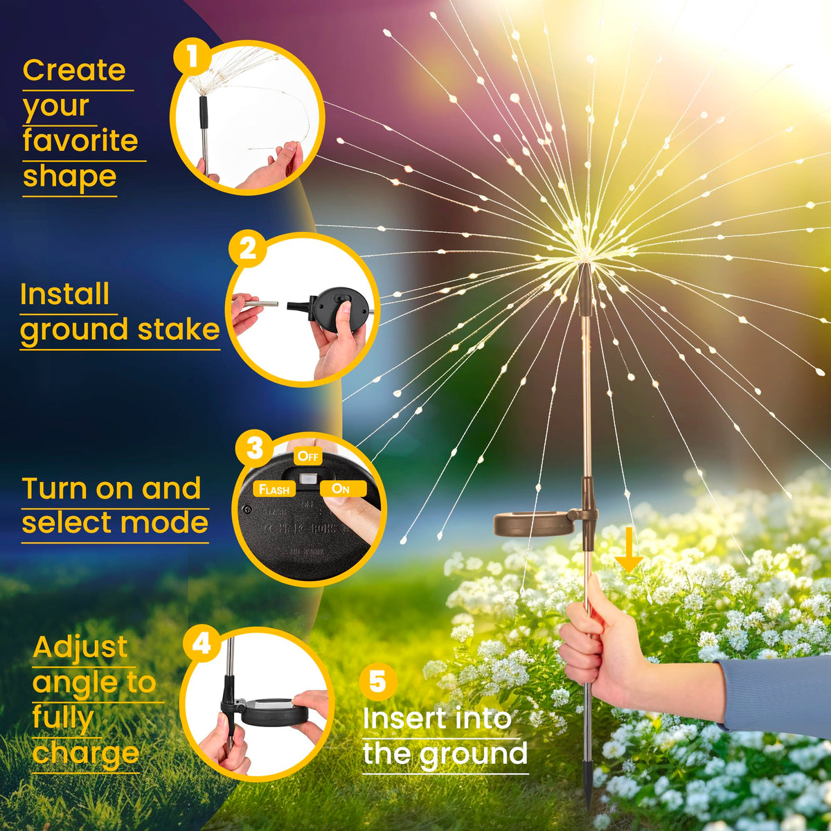 GIGALUMI Solar Garden Lights, 120 LED, 2 Pack