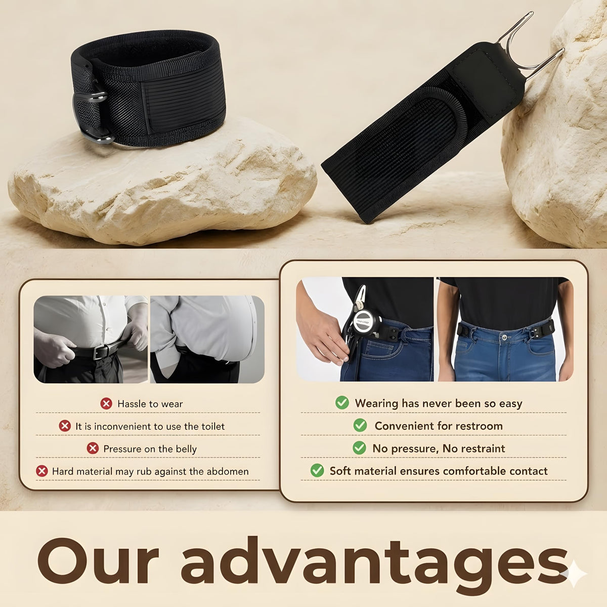 Buckleless Elastic Belt for Men and Women, 4PCS