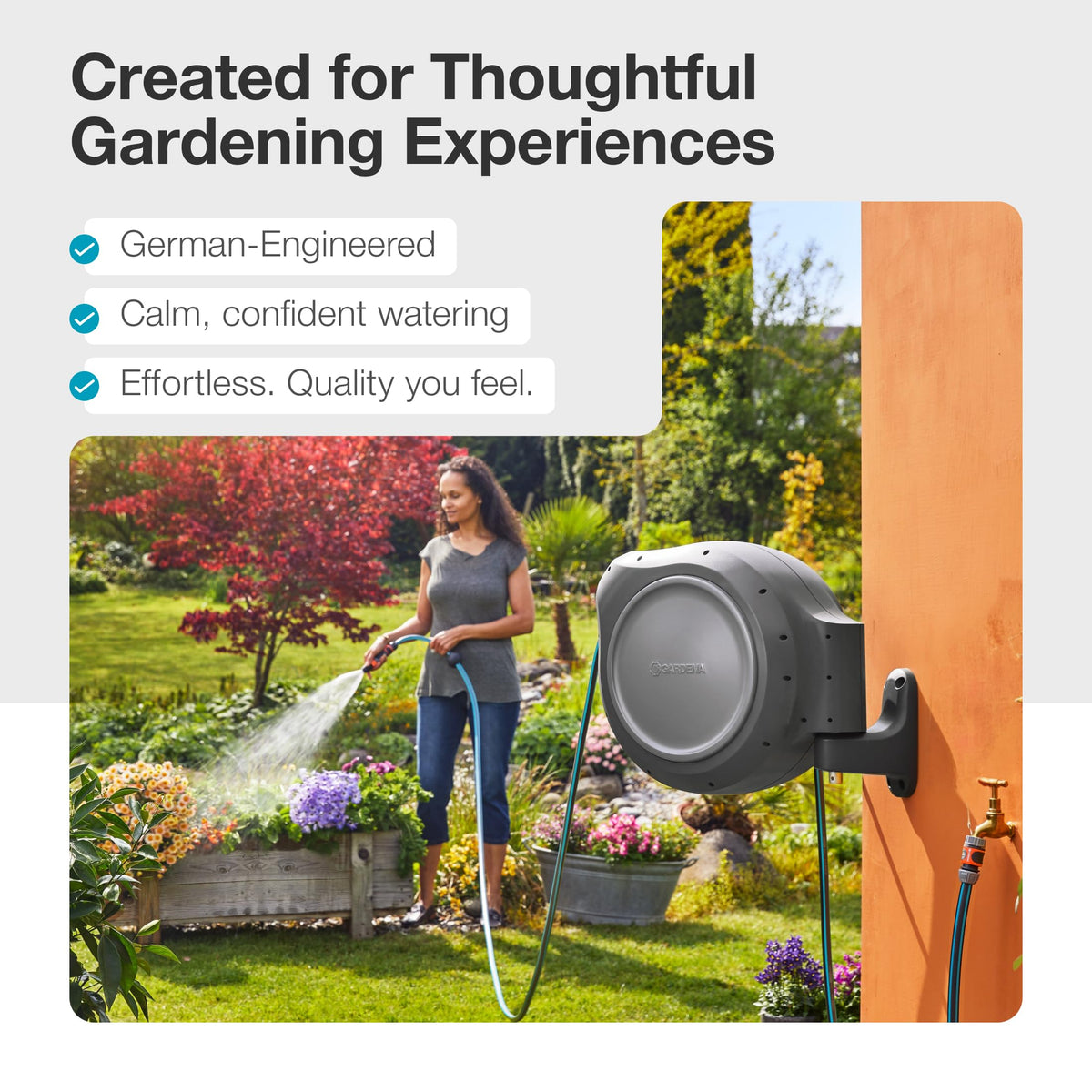 GARDENA 20505-80 Wall Mounted Retractable Hose Reel, 100 ft