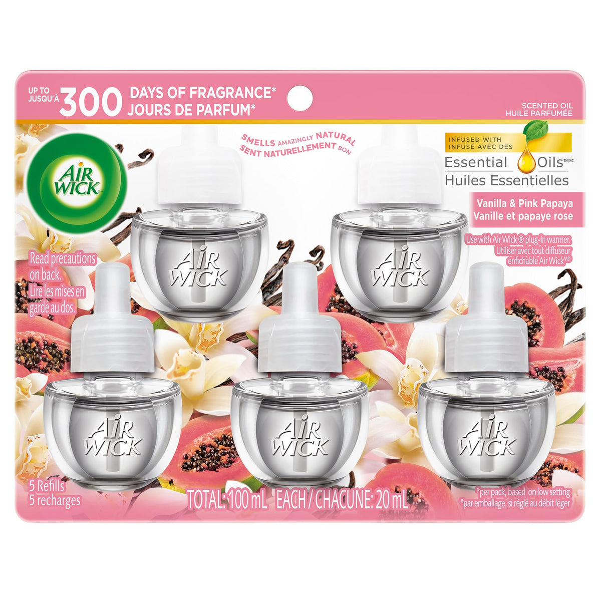 Air Wick Plug-In Scented Oil Refills, Vanilla and Pink Papaya, 5 Count