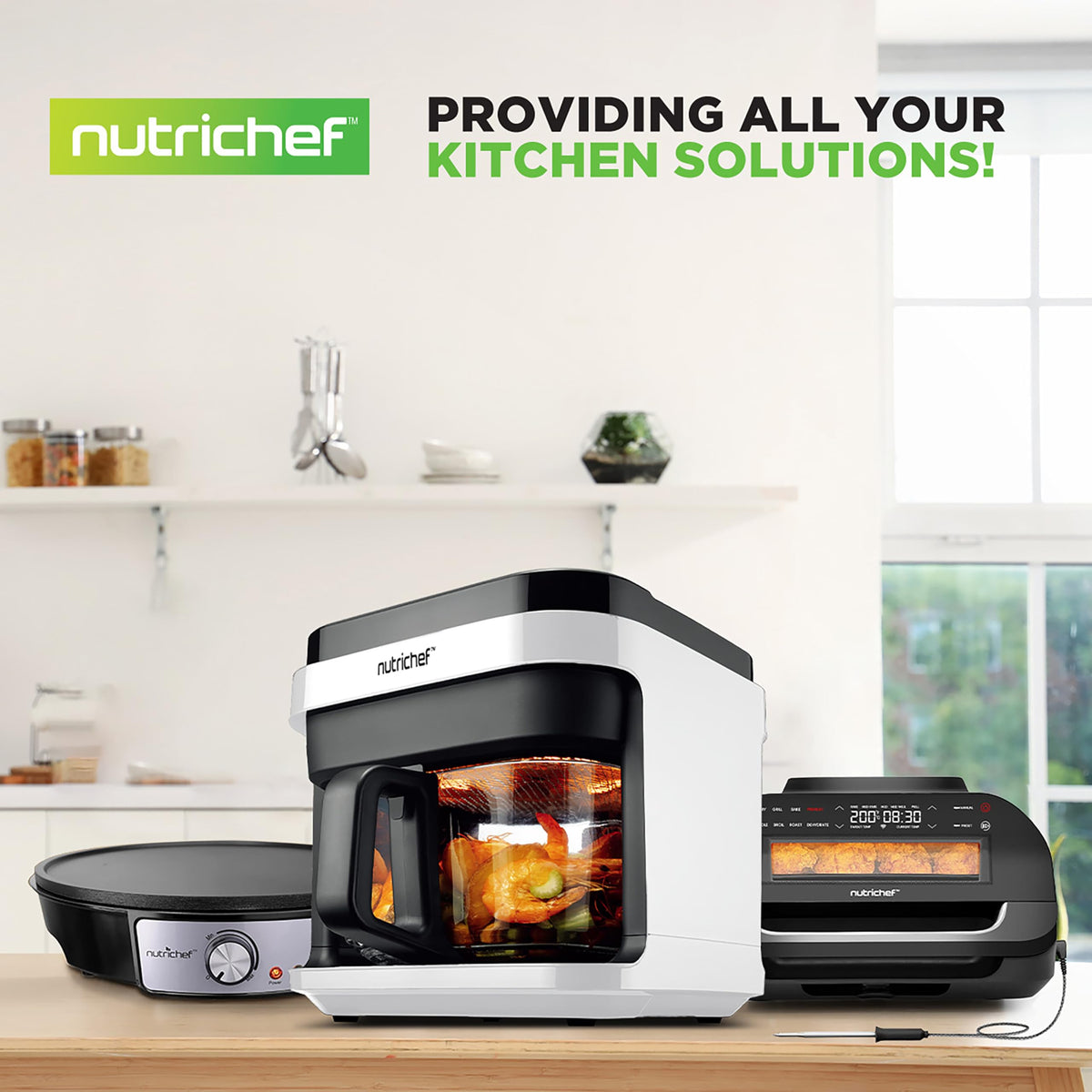 NutriChef 5.8 Quart Air Fryer, 8 Preset Cook Modes, White