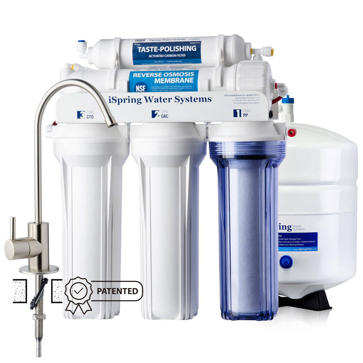 iSpring RCC7 5-Stage Reverse Osmosis System, 75 GPD, Brushed Nickel
