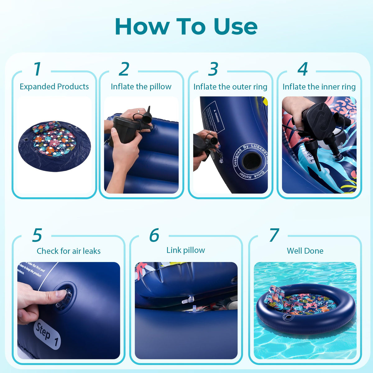 2-Person Inflatable Pool Float Mat with Canopy, 75" x 75"