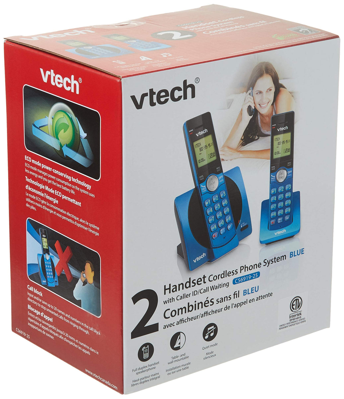 VTech CS6919-25 DECT 6.0 2-Handset Landline Phone, Metallic Blue